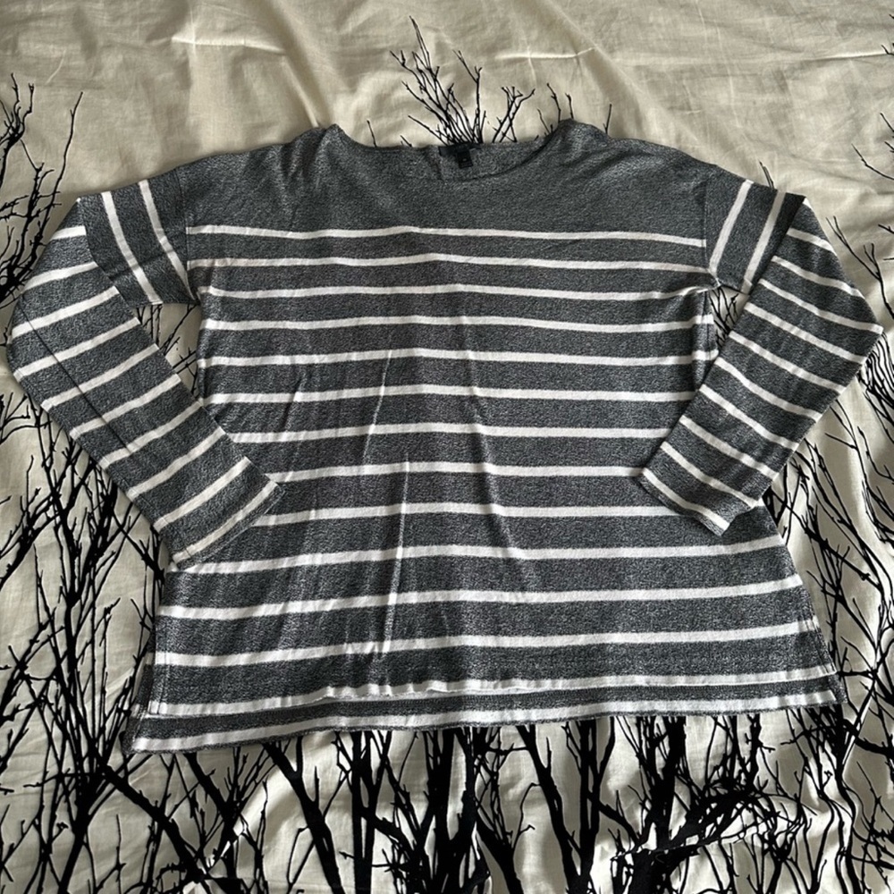 J Crew Deck Striped top long sleeve gray & white cabincore preppy Size M EUC - Picture 3 of 11